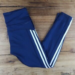 ADIDAS NAVY BLUE 3 STRIPE WIDE WAISTBAND GYM WORKOUT LEGGINGS SIZE SMALL